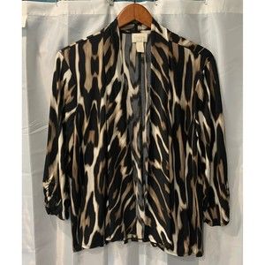 Chico’s Women's Size 2 Open Front Animal Print 3/4 Sleeves Casual Cardigan